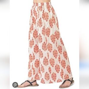 Pistaa Linen Blend Floral Wide Leg Pants Women's S White Orange Coastal Retro